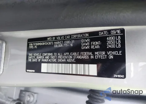 2017 Volvo V60 T5 Premier из США, поврежденный, VIN YV140MSK8H1343873